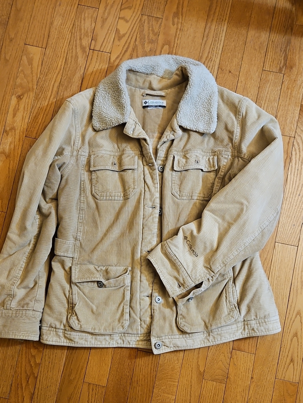 Columbia Tan Corduroy Jacket with Cream Sherpa Collar